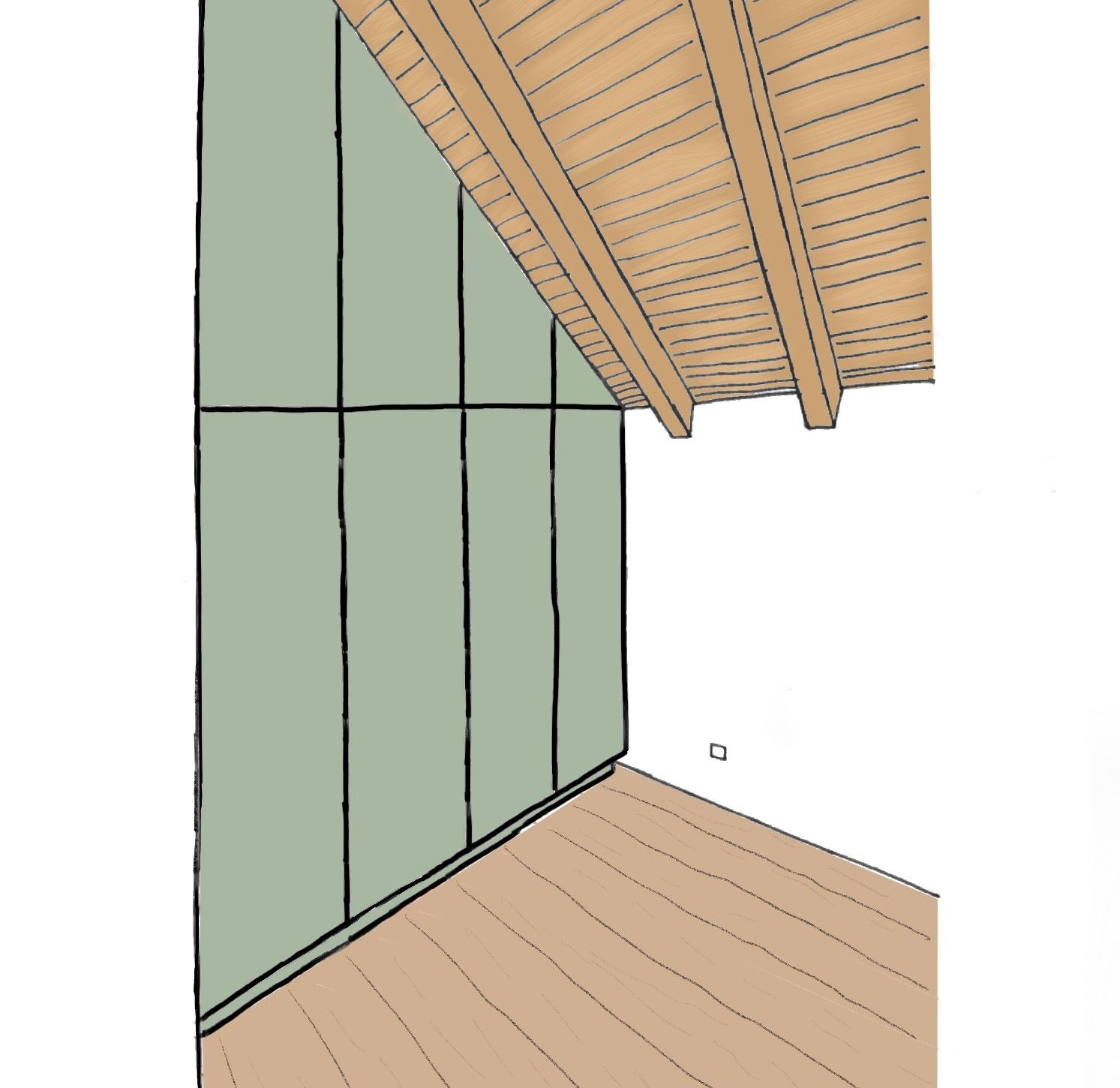 esquisse d'étude, aménagement intérieur, transformation d'un habitation à Saint-Léonard, architecture valais, étude d'architecture à Saint-Léonard, matériaux, couleurs, aménagement intérieur sur mesure, rénovation moderne, bois apparent, transformation durable, architecte valais, architecte sion