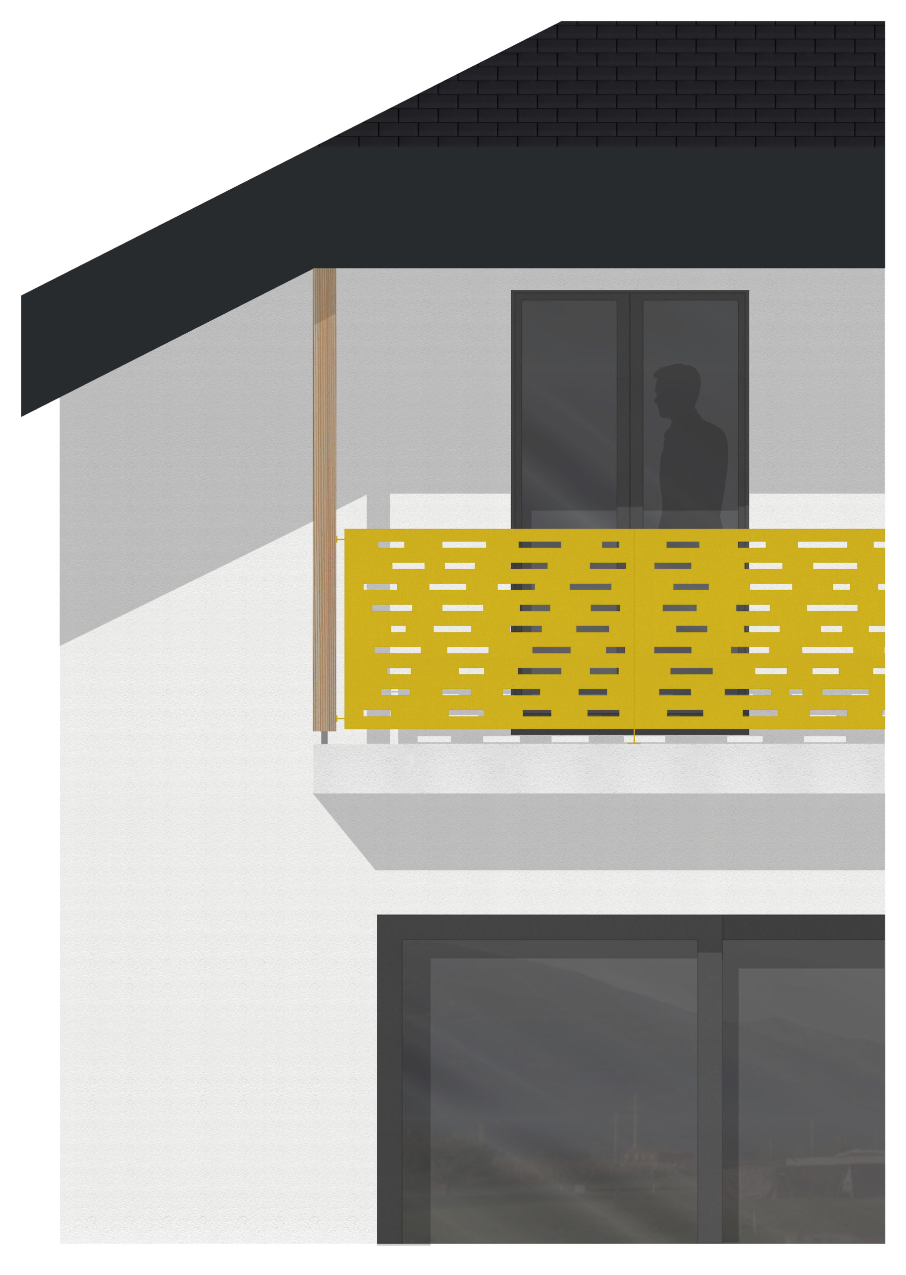 garde corps, test des couleurs et matériaux, thermolaqué doré, étude d'architecture, rénovation de façade, construction isolée et durable, façade esthétique, architecte Sion, architecte Valais, bureau d'architecture, étude d'architecture
